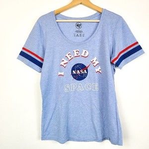 47 Blue "I Need My Space" NASA Print Scoop Neck Short Sleeve Shirt Size L